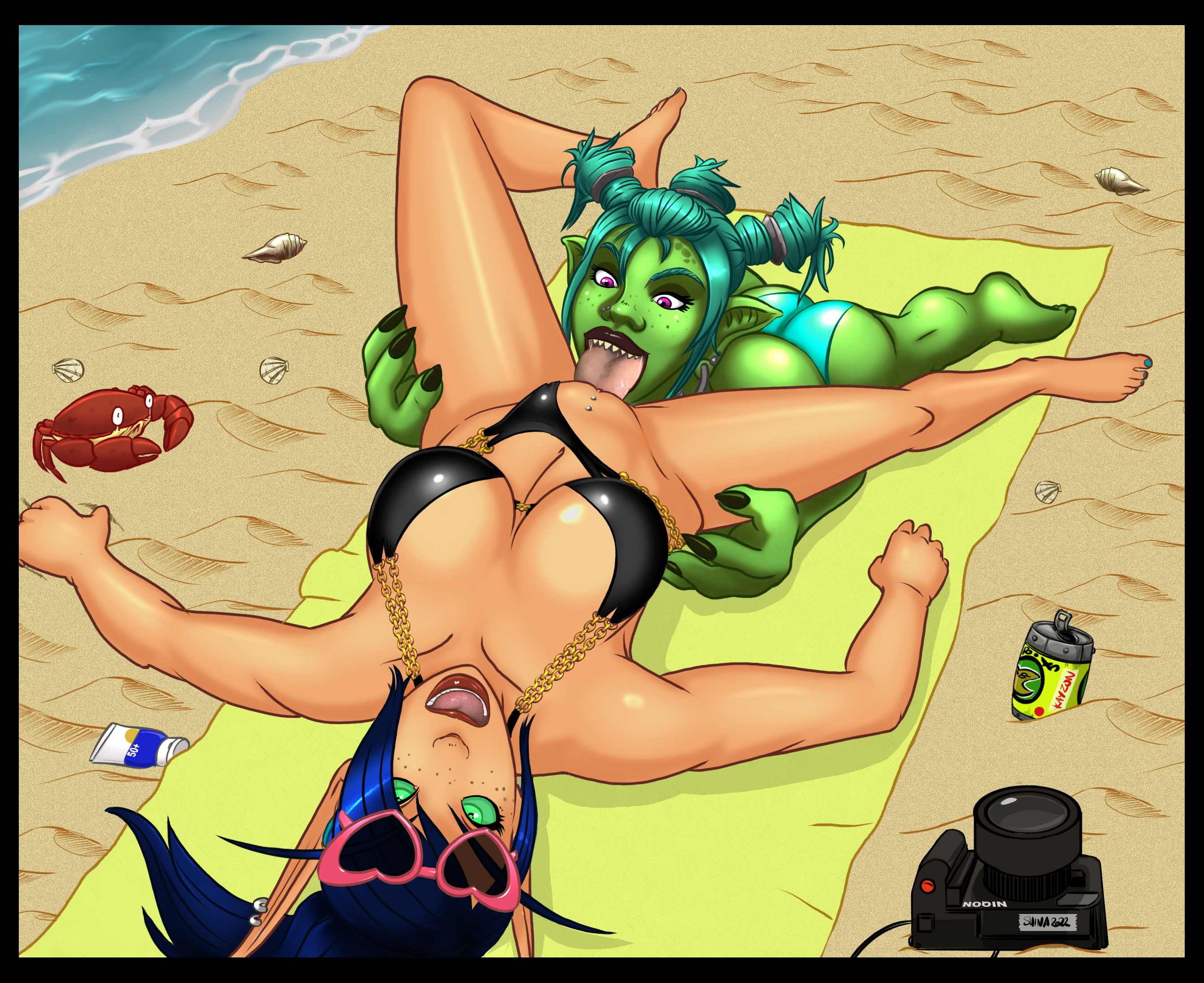 LexiTannedbeachchainbikiniblueglassesgoboturquoise